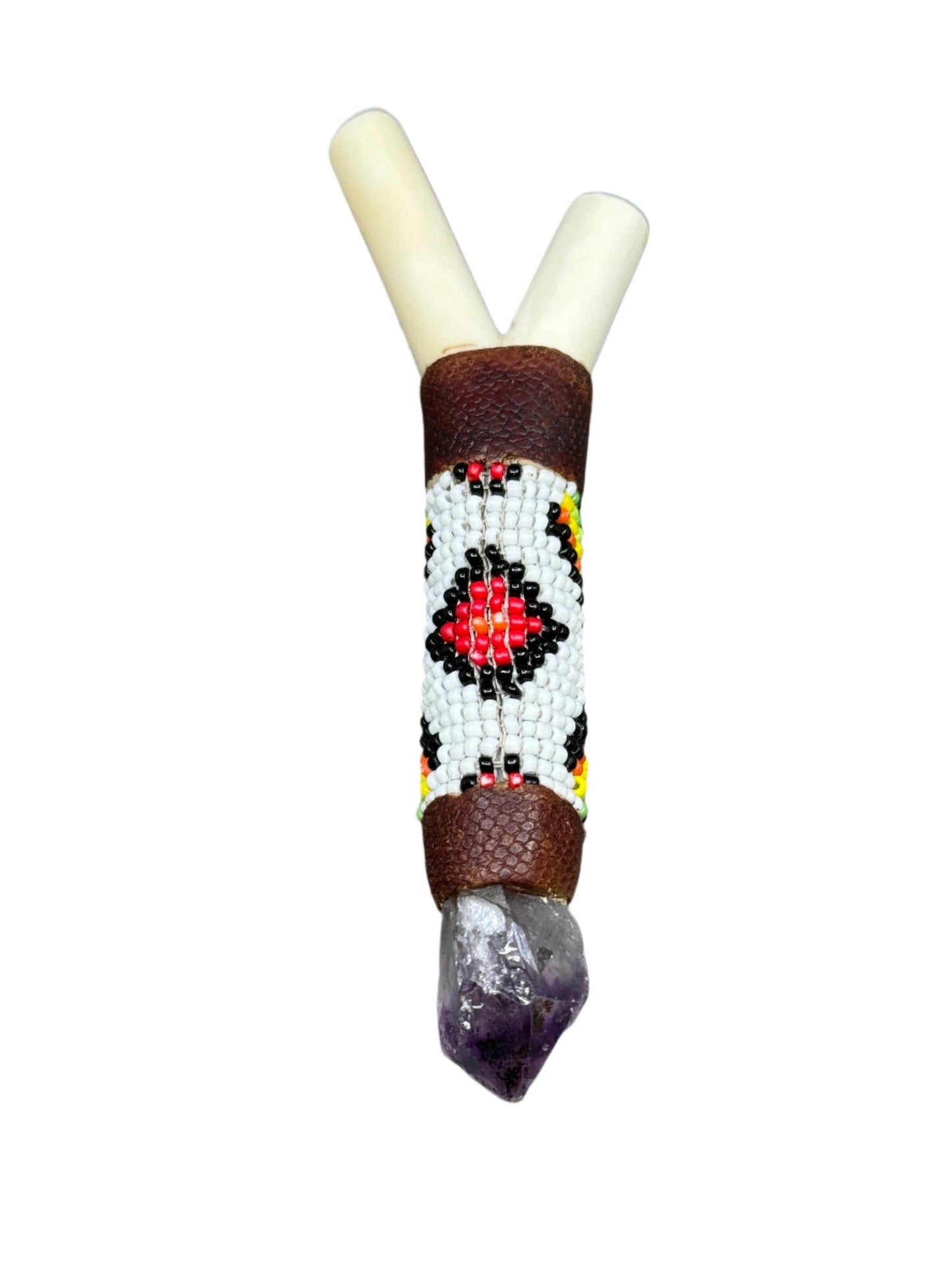 Bone Kuripe with Beadwork & Amethyst - Katukina.US