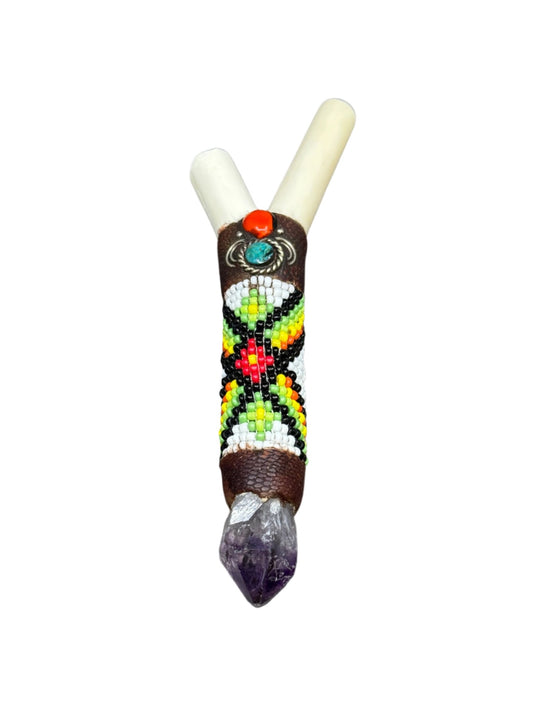 Bone Kuripe with Beadwork & Amethyst - Katukina.US