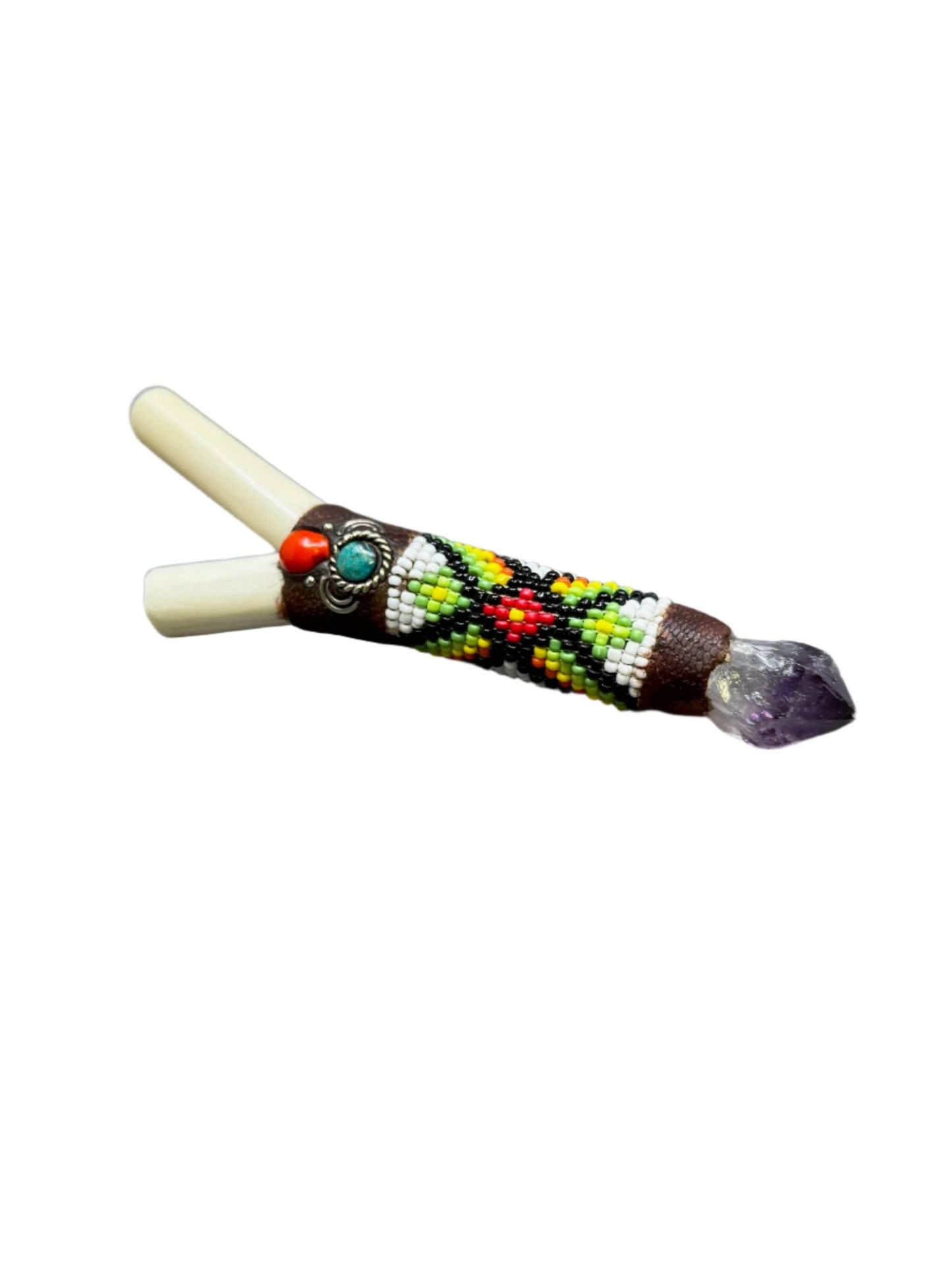 Bone Kuripe with Beadwork & Amethyst - Katukina.US