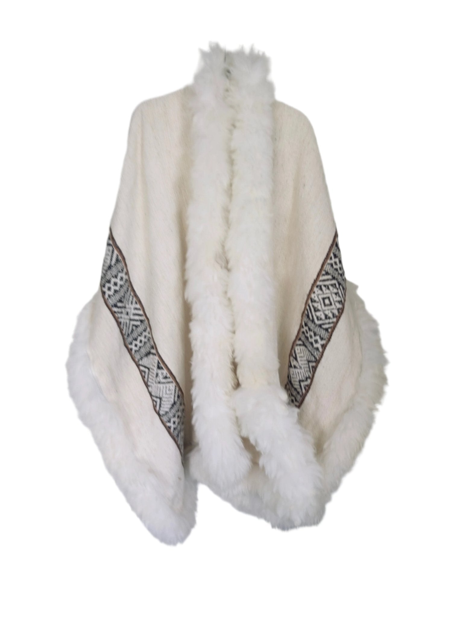 Handwoven Baby Alpaca Fur Trimmed Ruana - Katukina.US KAT6253