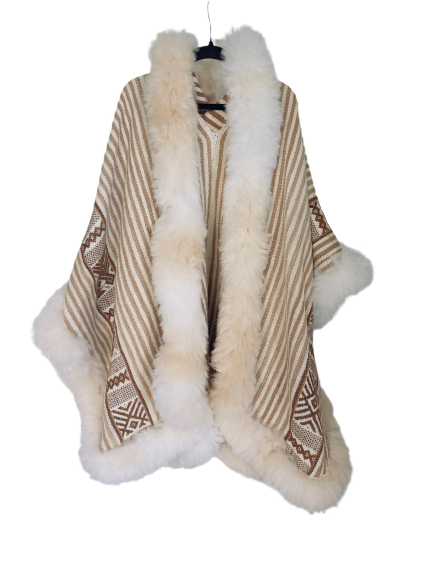 Handwoven Baby Alpaca Fur Trimmed Ruana - Katukina.US KAT6254